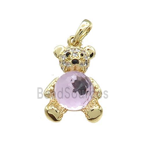 Copper Bear Pendant Pave Zircon Crystal Glass Gold Plated