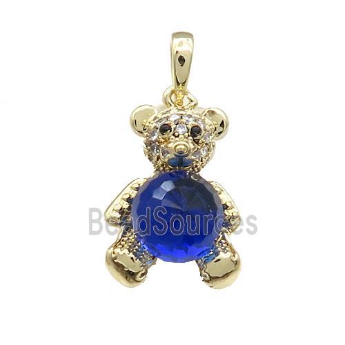 Copper Bear Pendant Pave Zircon Crystal Glass Gold Plated