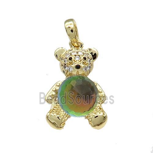 Copper Bear Pendant Pave Zircon Crystal Glass Gold Plated