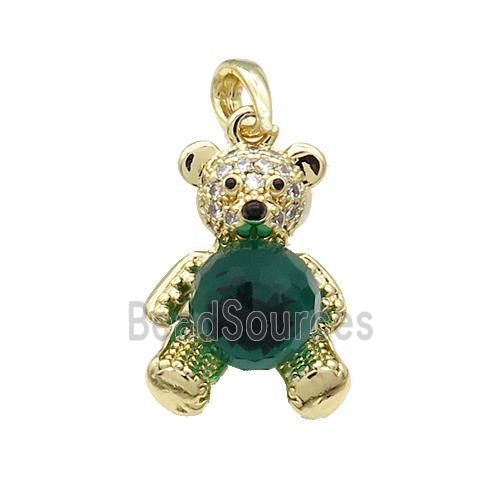 Copper Bear Pendant Pave Zircon Crystal Glass Gold Plated