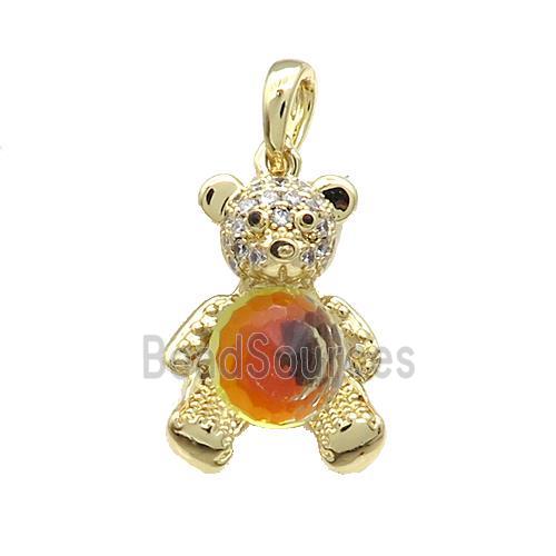 Copper Bear Pendant Pave Zircon Crystal Glass Gold Plated