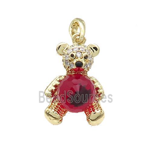 Copper Bear Pendant Pave Zircon Crystal Glass Gold Plated