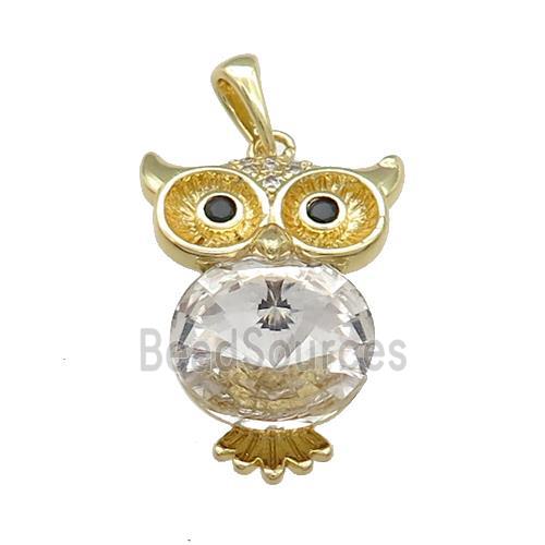 Copper Owl Charms Pendant Pave Crystal Glass Gold Plated