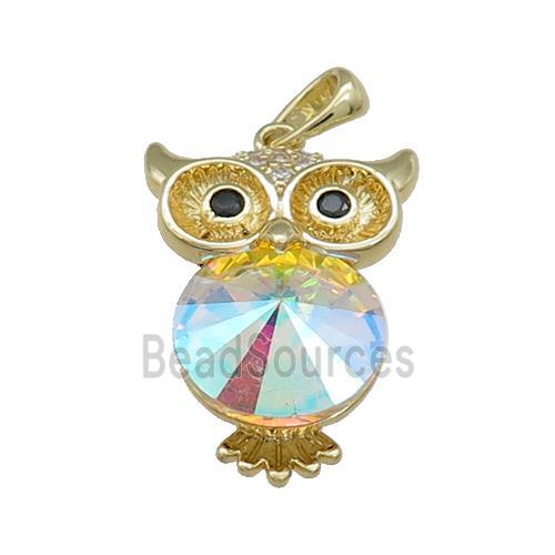 Copper Owl Charms Pendant Pave Crystal Glass Gold Plated