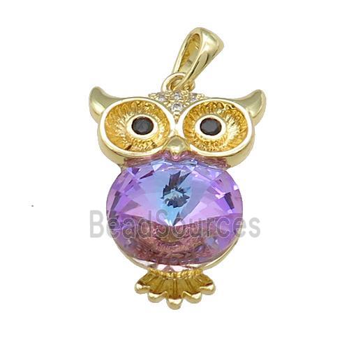 Copper Owl Charms Pendant Pave Crystal Glass Gold Plated