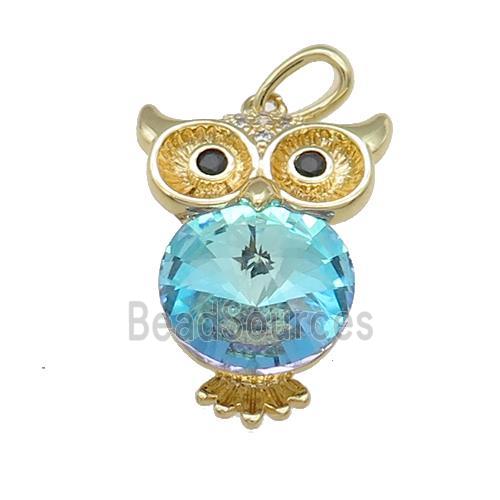 Copper Owl Charms Pendant Pave Crystal Glass Gold Plated