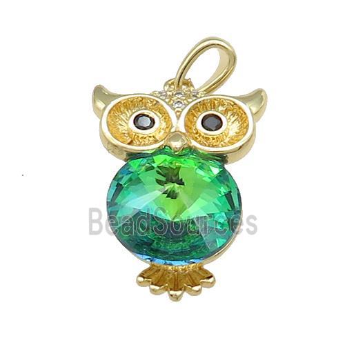 Copper Owl Charms Pendant Pave Crystal Glass Gold Plated