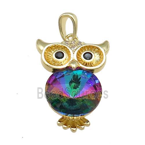 Copper Owl Charms Pendant Pave Crystal Glass Gold Plated