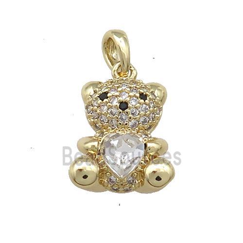 Copper Bear Pendant Pave Zircon Crystal Glass Gold Plated