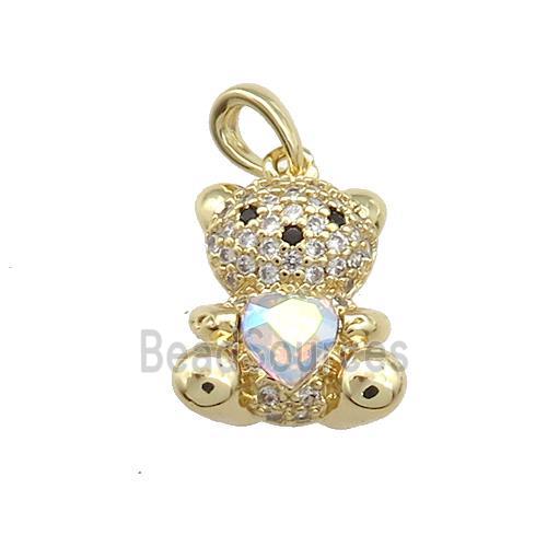 Copper Bear Pendant Pave Zircon Crystal Glass Gold Plated