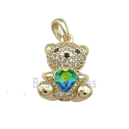 Copper Bear Pendant Pave Zircon Crystal Glass Gold Plated