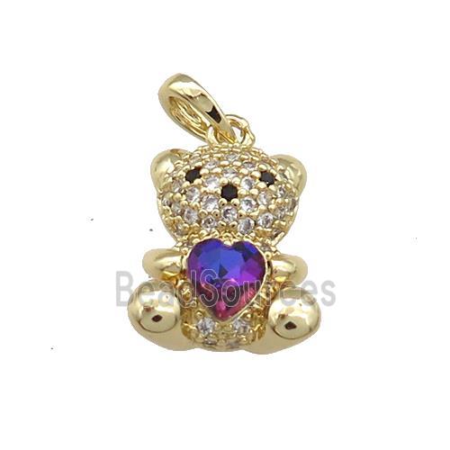 Copper Bear Pendant Pave Zircon Crystal Glass Gold Plated