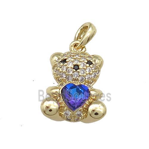 Copper Bear Pendant Pave Zircon Crystal Glass Gold Plated