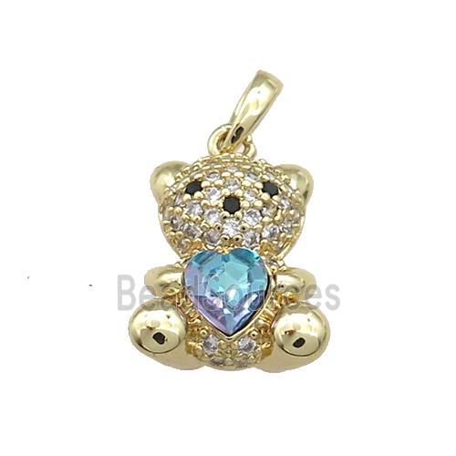 Copper Bear Pendant Pave Zircon Crystal Glass Gold Plated