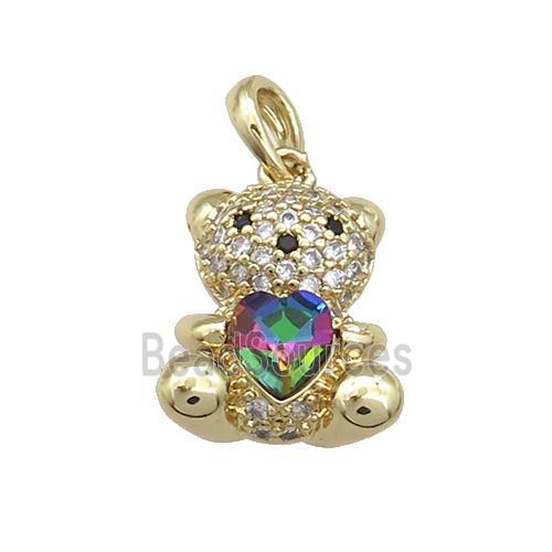 Copper Bear Pendant Pave Zircon Crystal Glass Gold Plated