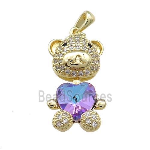 Copper Mouse Pendant Pave Zircon Crystal Glass Gold Plated