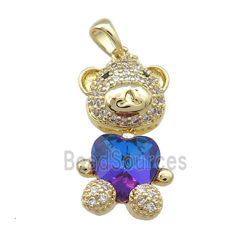 Copper Mouse Pendant Pave Zircon Crystal Glass Gold Plated