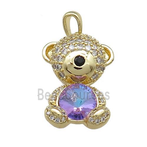 Copper Mouse Pendant Pave Zircon Crystal Glass Gold Plated