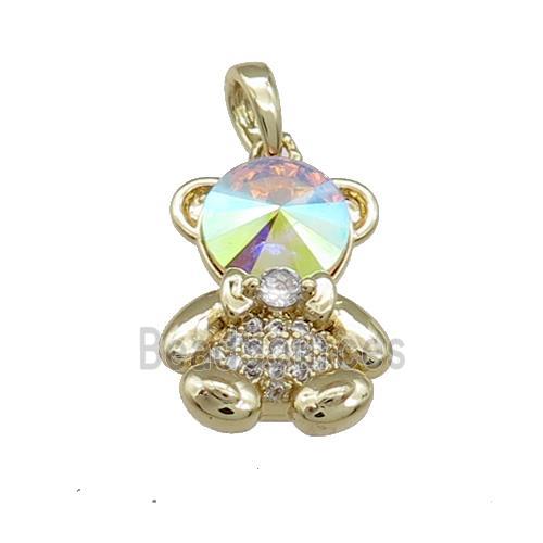 Copper Bear Pendant Pave Zircon Crystal Glass Gold Plated