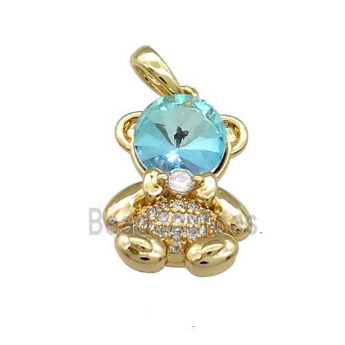 Copper Bear Pendant Pave Zircon Crystal Glass Gold Plated