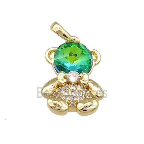 Copper Bear Pendant Pave Zircon Crystal Glass Gold Plated