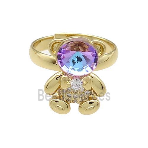 Copper Bear Rings Pave Zircon Crystal Glass Adjustable Gold Plated