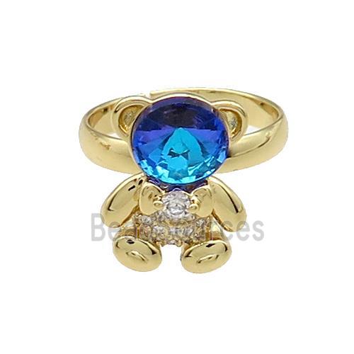 Copper Bear Rings Pave Zircon Crystal Glass Adjustable Gold Plated