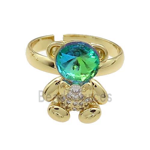 Copper Bear Rings Pave Zircon Crystal Glass Adjustable Gold Plated