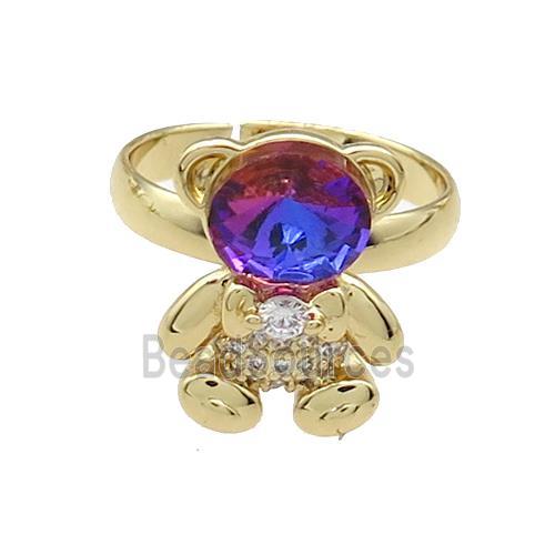 Copper Bear Rings Pave Zircon Crystal Glass Adjustable Gold Plated