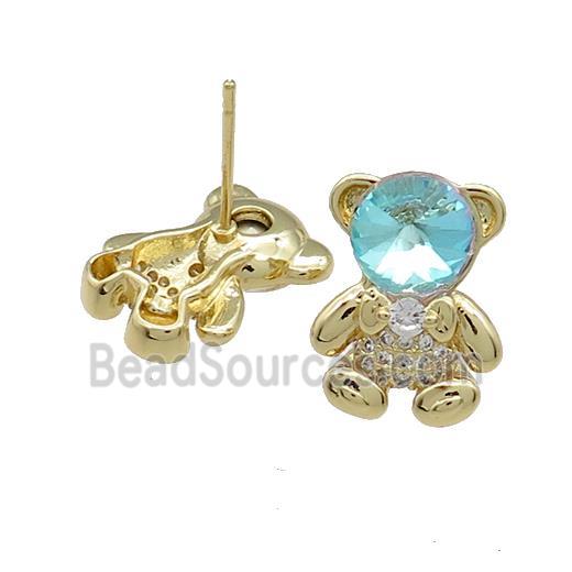 Copper Bear Stud Earrings Pave Zircon Crystal Glass Gold Plated