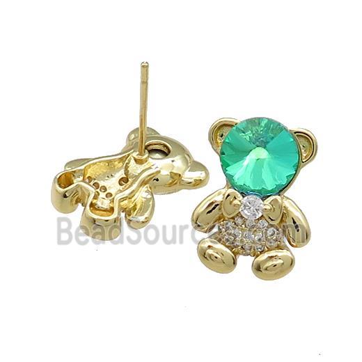 Copper Bear Stud Earrings Pave Zircon Crystal Glass Gold Plated