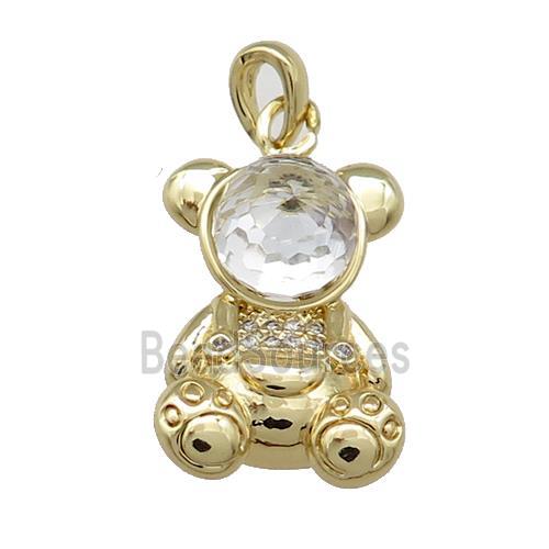 Copper Bear Pendant Pave Zircon Crystal Glass Gold Plated