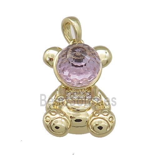 Copper Bear Pendant Pave Zircon Crystal Glass Gold Plated