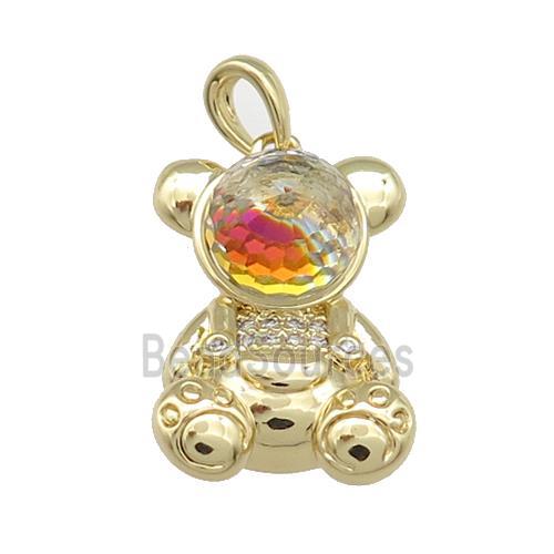 Copper Bear Pendant Pave Zircon Crystal Glass Gold Plated