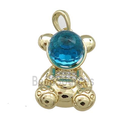 Copper Bear Pendant Pave Zircon Crystal Glass Gold Plated