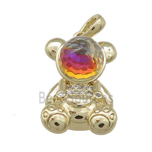 Copper Bear Pendant Pave Zircon Crystal Glass Gold Plated