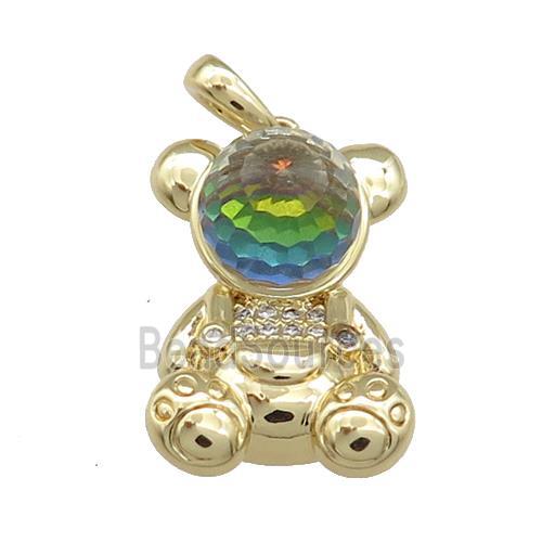 Copper Bear Pendant Pave Zircon Crystal Glass Gold Plated