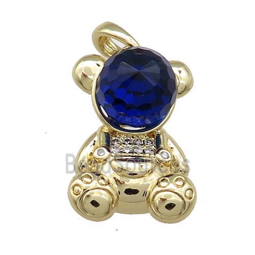 Copper Bear Pendant Pave Zircon Crystal Glass Gold Plated