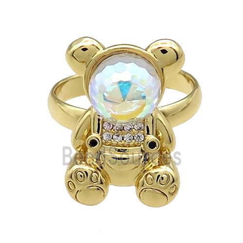 Copper Bear Rings Pave Zircon Crystal Glass Adjustable Gold Plated