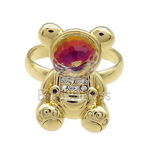 Copper Bear Rings Pave Zircon Crystal Glass Adjustable Gold Plated