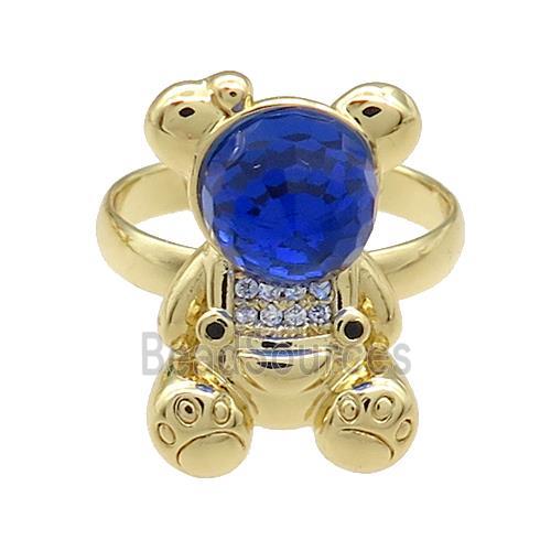 Copper Bear Rings Pave Zircon Crystal Glass Adjustable Gold Plated