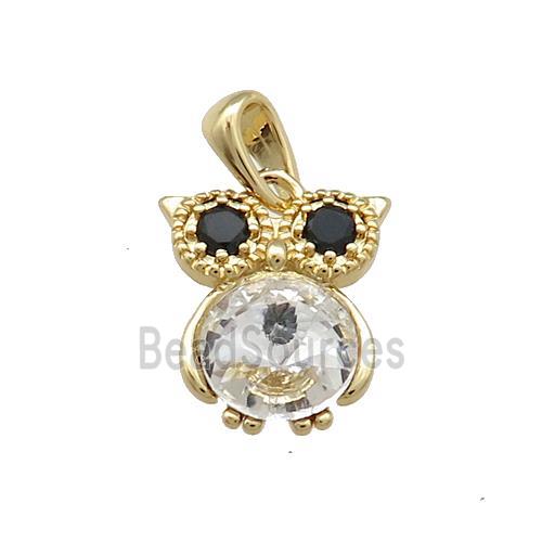 Copper Owl Pendant Pave Zircon Crystal Glass Gold Plated