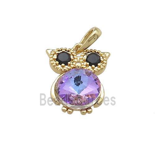 Copper Owl Pendant Pave Zircon Crystal Glass Gold Plated