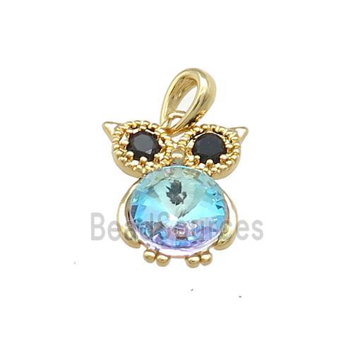 Copper Owl Pendant Pave Zircon Crystal Glass Gold Plated