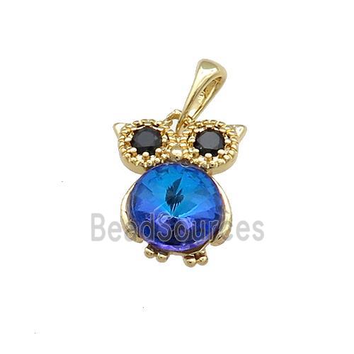 Copper Owl Pendant Pave Zircon Crystal Glass Gold Plated