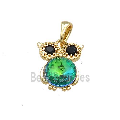 Copper Owl Pendant Pave Zircon Crystal Glass Gold Plated