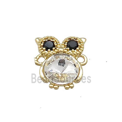 Copper Owl Connector Pave Crystal Glass Zircon Gold Plated