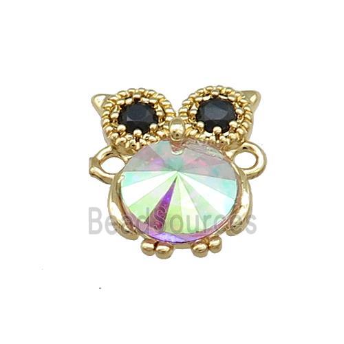 Copper Owl Connector Pave Crystal Glass Zircon Gold Plated