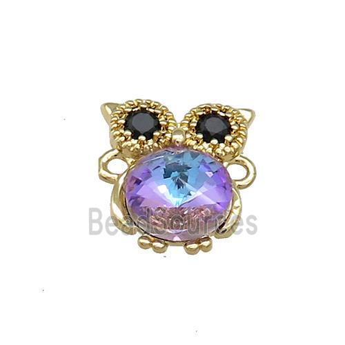 Copper Owl Connector Pave Crystal Glass Zircon Gold Plated