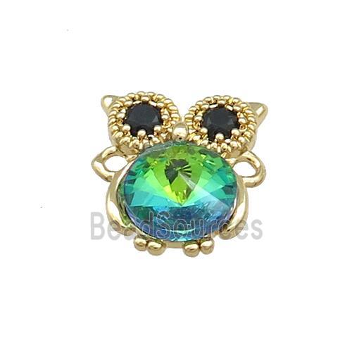 Copper Owl Connector Pave Crystal Glass Zircon Gold Plated